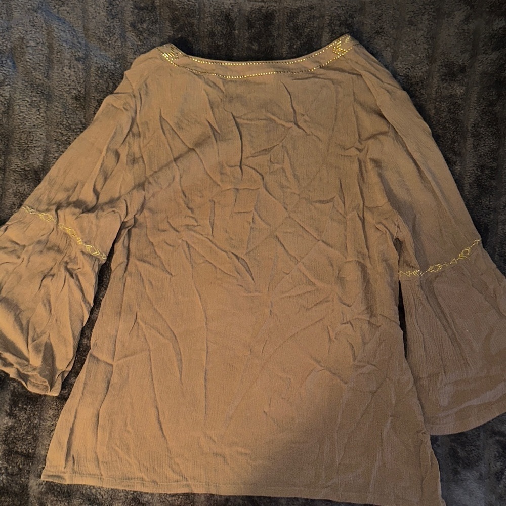 Ruby Rd. Taupe Blouse with Gold Accents - Picture 4 of 4